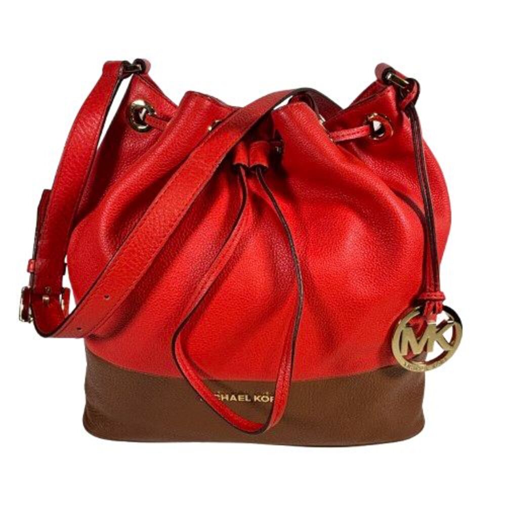 Michael Kors Jules Colorblock Mandarin Orange Leather Drawstring Shoulder Bag